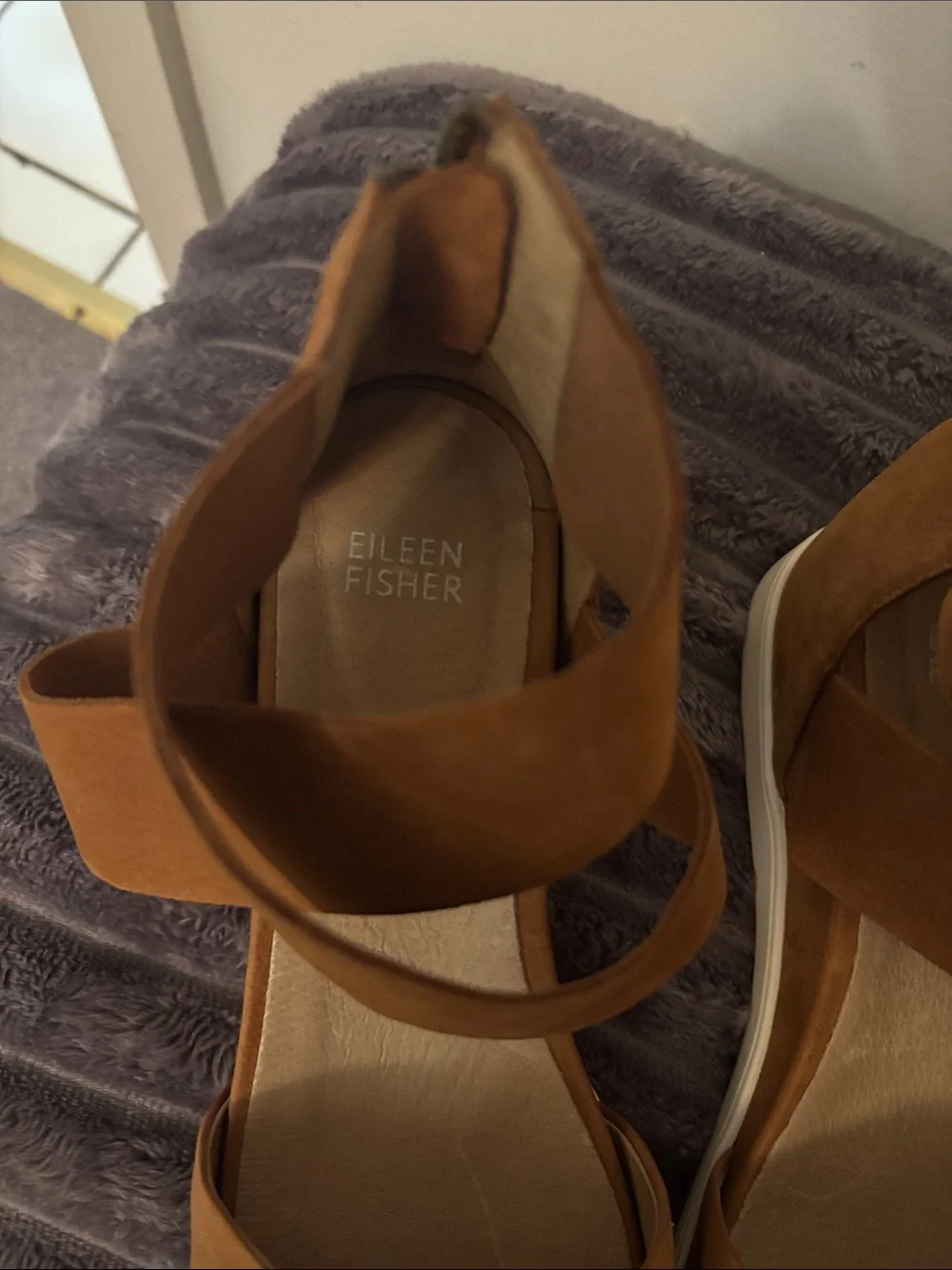 Eileen Fisher Viv Tumbled Nubuck Wedge Sandals Tan,8